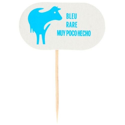 STEAK MARKER BLEU 8 CM BLANC BOIS (100U)